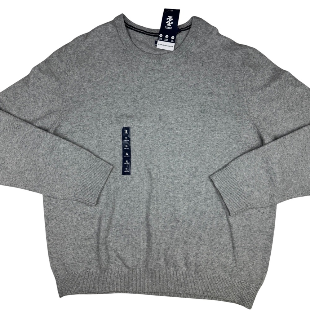 IZOD Mens Premium Essentials Crew Neck Sweater Light Grey Heather XL NEW